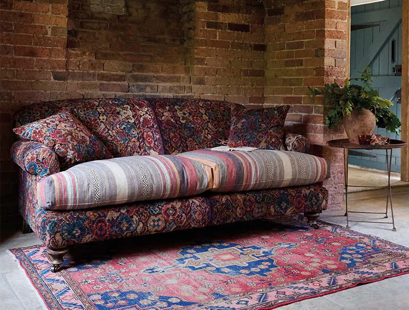 Hampton 3 Seater Sofa in Ralph Lauren Main Lodge Rug Jewel and Ralph Lauren New Blue Mesa Stripe Clay_mobile